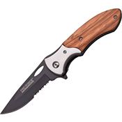 Tac Force 876 Linerlock Assisted Opening Black Finish Partially Serrated Blade Knife with Brown PakkaWood Handles