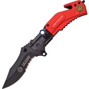 Tac Force 874FD Rescue Fire Dept Assisted Opening Part Serrated Linerlock Folding Pocket Knife with Red and Black Handles