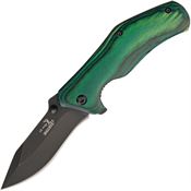 Elk Ridge A013GW Assisted Opening Linerlock Folding Pocket Black Finish Knife with Green Wood Handles