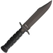 Fox X697 Military Explorer Fixed Steel Clip Point Sawback Blade Knife with Black Grooved Hollow ABS Handle