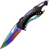 Mtech 705rb Rainbow Part Serrated Linerlock Folding Pocket Knife