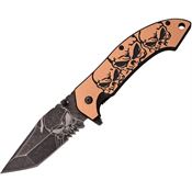 MTech 903TN Skull Tan Assisted Opening Part Serrated Linerlock Folding Pocket Knife