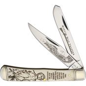 Rough Rider 1447 Minute Man Trapper Knife with White Smooth Bone Handle