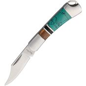 Rough Rider 1473 Turquoise Mini Folder Knife Clip Blade Brown Wood with Black Composition