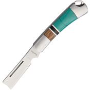 Rough Rider 1474 Turquoise Mini Razor Folder Knife Blade Brown Wood with Black Composition