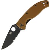 Spyderco 122GPSBBN TenacioUS Serrated Partially Serrated Linerlock Folding Black Finish Pocket Knife with Brown G-10 Handles