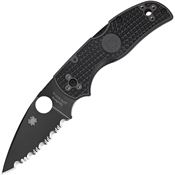 Spyderco 41SBBK5 Native 5 Serrated Lockback Folding Pocket Black Finish Blade Knife with Black Textured FRN Handle