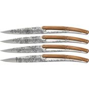 Deejo 4AB010 Steak Knives Mirror Blossom with Olive Wood Handle
