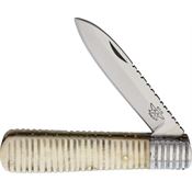 Old Forge 006 Barlow Grooved Bone Folding Pocket Knife with White Handle