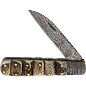 Old Forge 018 Wharncliff Barlow Damascus Folding Pocket Knife with Stag Handle
