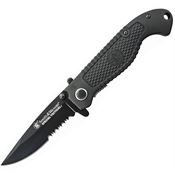Smith & Wesson TACBSD Tactical Part Serrated Linerlock Folding Pocket Knife with Black Rubber Coated Handles