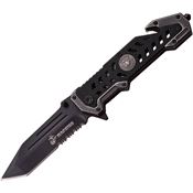 USMC 1052BK Marines Black Assisted Opening Part Serrated Tanto Point Linerlock Folding Pocket Knife