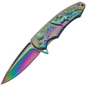 Rite Edge 300403RB Wolf Rainbow Assisted Opening Framelock Folding Pocket Knife