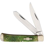 Rough Rider 1508 Trapper Folding Pocket Knife with Green Bone Handle