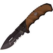 USMC A1053TN USMC Tan Assisted Opening Part Serrated Linerlock Folding Pocket Knife