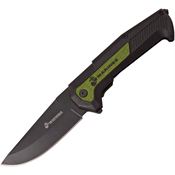 USMC A1055GN USMC Assisted Opening Linerlock Folding Pocket Black Finish Blade Knife with Green Rubber Handle