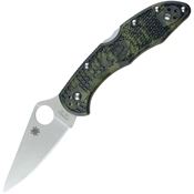 Spyderco 11ZFPGR Delica Satin Finish Blade Lockback Folding Pocket Knife with Green FRN Handle