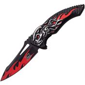 Dark Side 034RD Skull Flame Red Assisted Opening Linerlock Folding Pocket Knife