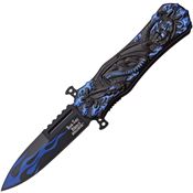 Dark Side 049BL Assisted Opening Linerlock Folding Pocket Knife with Blue and Black Dragon Flame Artwork Handle