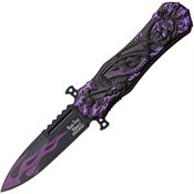 Dark Side 049PE Assisted Opening Linerlock Folding Pocket Knife with Purple and Black Dragon Flame Artwork Handle