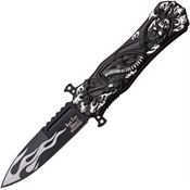 Dark Side 049SL Assisted Opening Linerlock Folding Pocket Knife with Silver and Black Dragon Flame Artwork