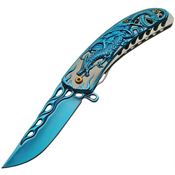 China Made 300400BL Dragon Assisted Opening Linerlock Folding Pocket Knife with Blue and Satin Finish Handles
