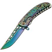 China Made 300400RB Assisted Opening Rainbow Titanium Folder Knife with Satin Finish Handle