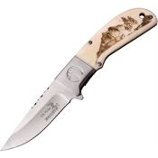 Elk Ridge A168BN Assisted Opening Linerlock Folding Pocket Knife with White Bone Forest Artwork Handle