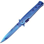 Frost IS002BL Stiletto Blue Assisted Opening Stiletto Linerlock Folding Pocket Knife with Blue Ti-Coated Handles