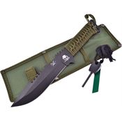Frost TX3801B Fixed Black Finish Blade Knife with OD Green Cord Wrapped Handle