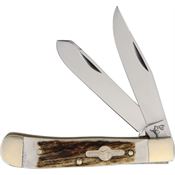 German Bull 254 Trapper Deer Folding Pocket Knife with Stag Bone Handle