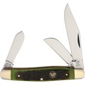 Hen & Rooster 313AGB Stockman Folding Pocket Knife with Antique Green Jigged Bone Handle