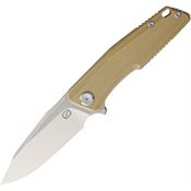 Stedemon ZKCC021 ZKC C02 Drop Point Satin Finish Blade Linerlock Folding Pocket Knife with Tan G10 Handle
