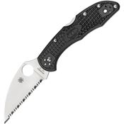 Spyderco 11FSWCBK Delica Wharncliffe Serrated Lockback Folding Pocket Knife with Black Texture FRN Handle