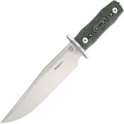 Maserin 977MCV Bowie Fixed Stainless Clip Point Satin Finish Blade Knife with Green Micarta Handle