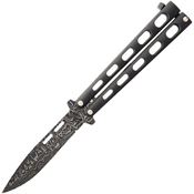Bear & Son 115D Butterfly Damascus Knife with Black Textured Aluminum Handle