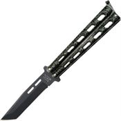 Bear & Son 115TAN Butterfly Knife with Silver Vein Epoxy Powder Coated Zinc Handle