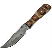Damascus 1109 Mini Hunter Fixed Damascus Steel Clip Point Blade Knife with Stag Bone and Wood Handle