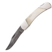 Bear & Son WSB05D Lockback Folding Damascus Steel Clip Point Blade Pocket Knife with White Smooth Bone Handle