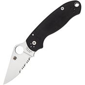 Spyderco 223GPS Para 3 Satin Finish Blade Part Serrated Linerlock Folding Pocket Knife with Black G10 Handle