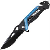 Smith & Wesson 608BLS Rescue Part Serrated Drop Point Linerlock Folding Pocket Knife with Black and Blue Aluminum Handle
