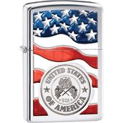 Zippo 11983 American Stamp on Flag High Polish Chrome Windproff Lighter