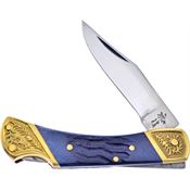 Frost 14003BPB Lockback Folding Pocket Clip Point Knife with Blue Pick Bone Handle