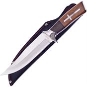 Frost SHP010 Sharps Cutlery Bowie Fixed Stainless Clip Point Blade Knife with Brown Wood Handle