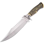 Frost SHP017 Sharps Cutlery Bowie Fixed Stainless Clip Point Blade Knife with Brown Jigged Pom Handle