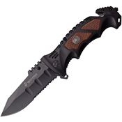 USMC 1048BW USMC Assisted Opening Drop Point Linerlock Folding Pocket Knife with Brown and Brown PakkaWood Handle