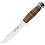 Fox 61013 European Hunter Fixed Clip Point Blade Blade Knife with Brown Stacked Leather Handle