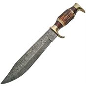 Damascus 1164 Bowie Damascus Fixed Steel Clip Point Blade Knife with Stag Bone Handle