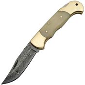 Damascus 1162BO Lockback Bone Fixed Blade Knife with White Smooth Bone Handle