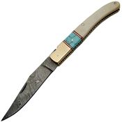 Damascus 1156BO Folder Folding Pocket Knife with White Smooth Bone and Turquoise Handle